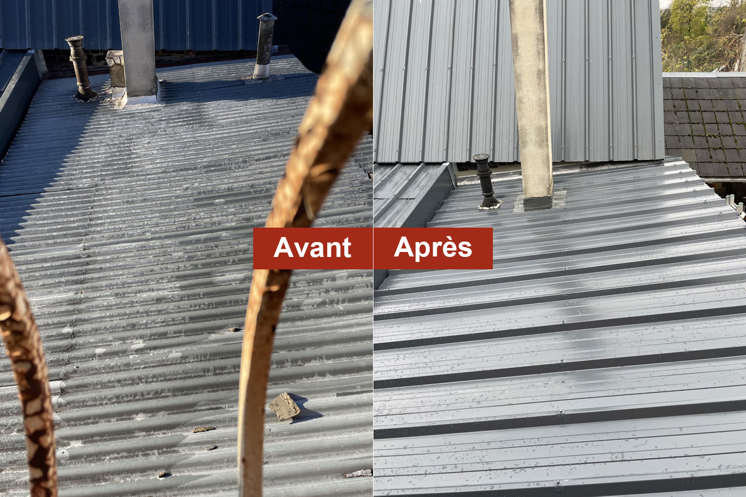 renovation toiture tole 02 - avant et apres